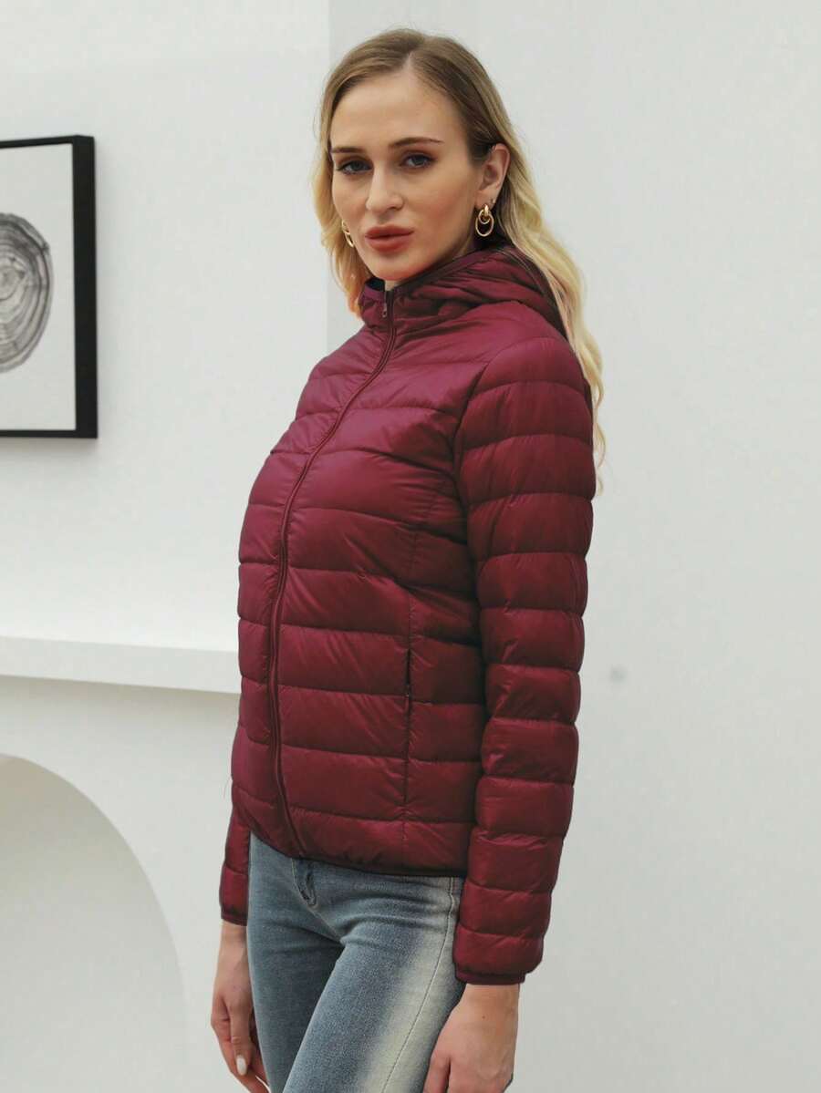 ZIAI Women Long Sleeve Hooded Down Coat Regular Length Warm Filled Jacket With Pockets And Zipper