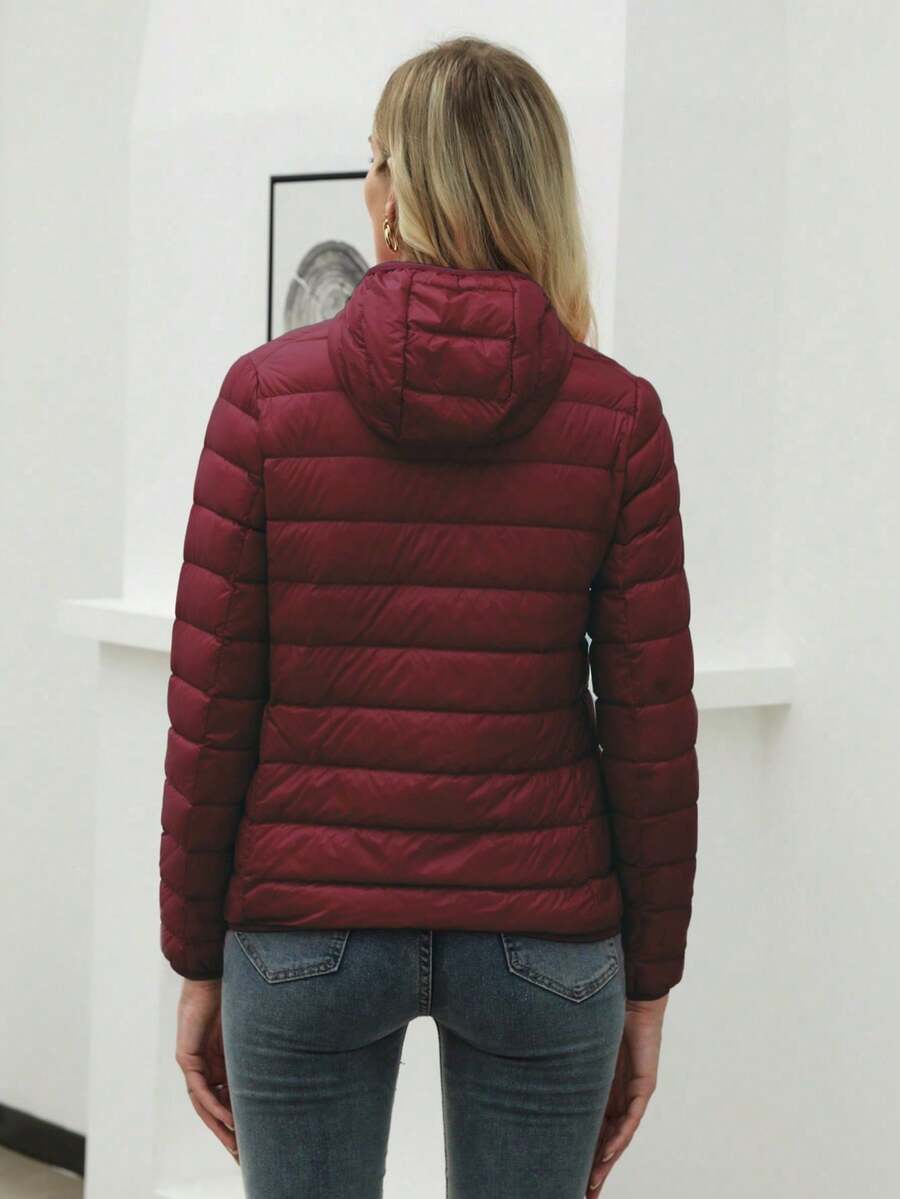 ZIAI Women Long Sleeve Hooded Down Coat Regular Length Warm Filled Jacket With Pockets And Zipper