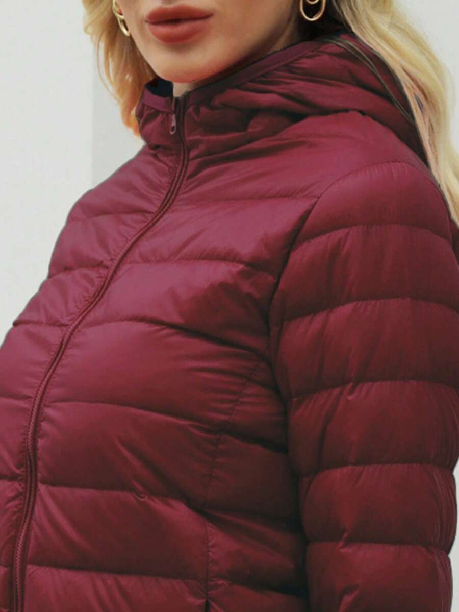 ZIAI Women Long Sleeve Hooded Down Coat Regular Length Warm Filled Jacket With Pockets And Zipper