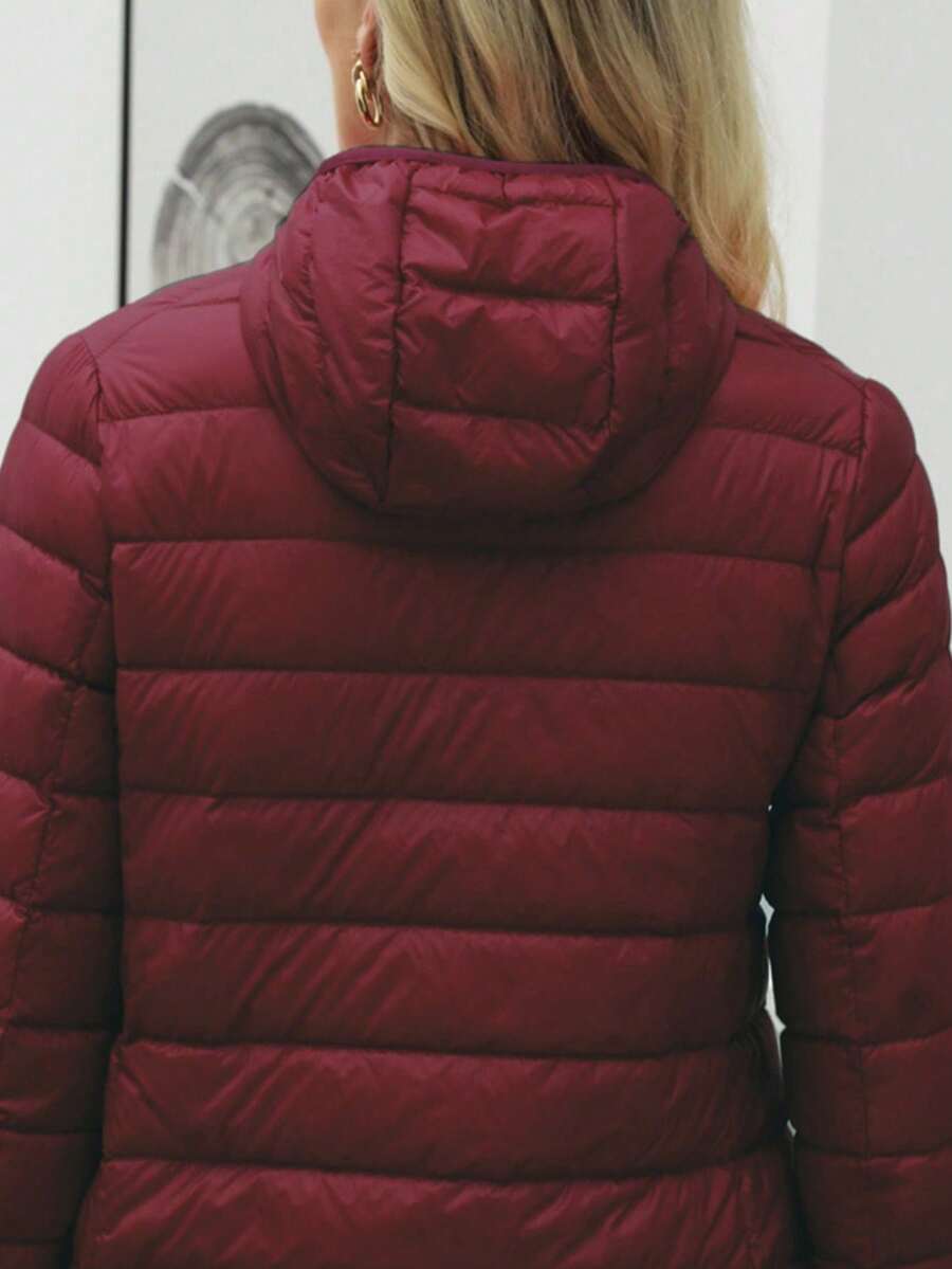 ZIAI Women Long Sleeve Hooded Down Coat Regular Length Warm Filled Jacket With Pockets And Zipper