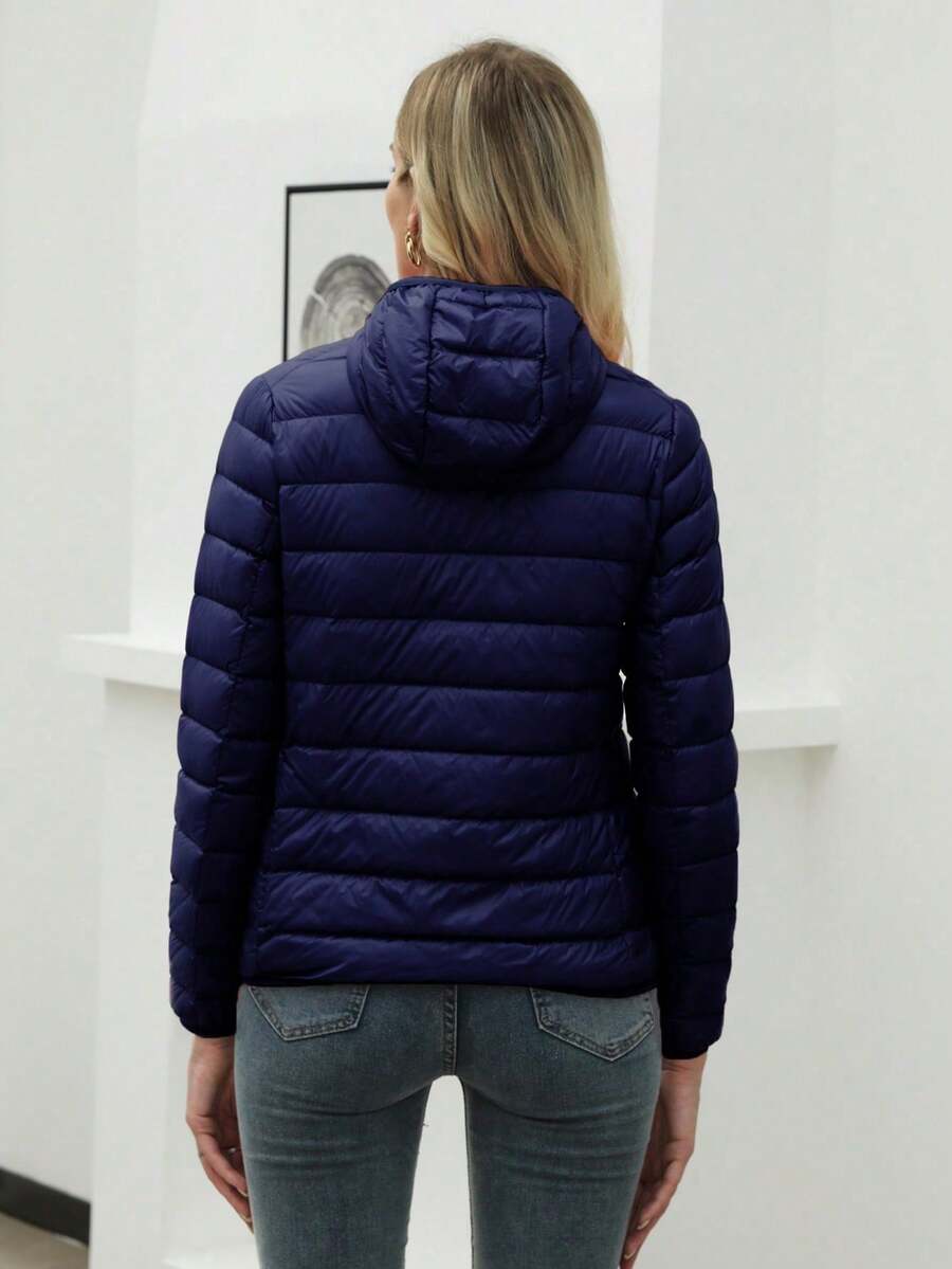 ZIAI Women Long Sleeve Hooded Down Coat Regular Length Warm Filled Jacket With Pockets And Zipper
