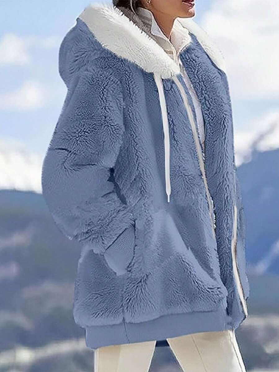 INAWLY Women's Zip-Up Drawstring Hooded Fleece Jacket, Regular Fit, Autumn/Winter