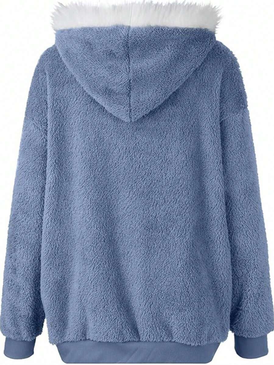INAWLY Women's Zip-Up Drawstring Hooded Fleece Jacket, Regular Fit, Autumn/Winter