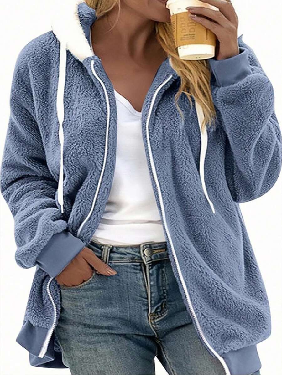 INAWLY Women's Zip-Up Drawstring Hooded Fleece Jacket, Regular Fit, Autumn/Winter