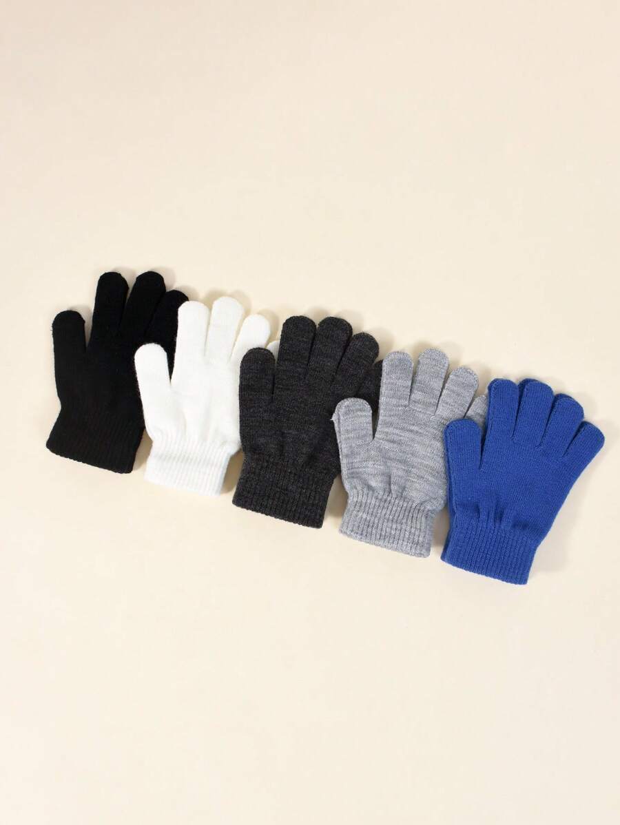 5 Pairs Kids Autumn/Winter Elastic Knitted Warm Gloves, Multiple Colors