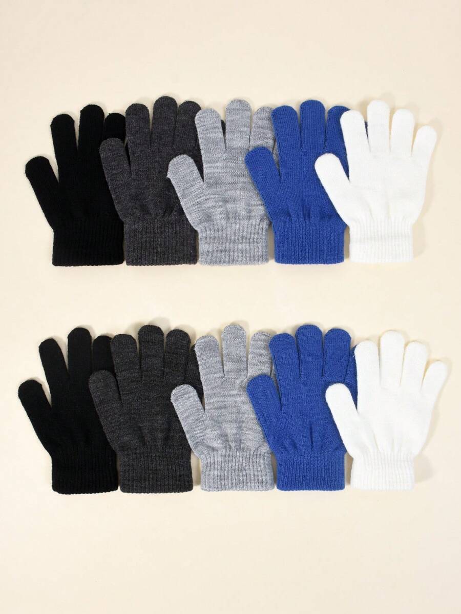 5 Pairs Kids Autumn/Winter Elastic Knitted Warm Gloves, Multiple Colors