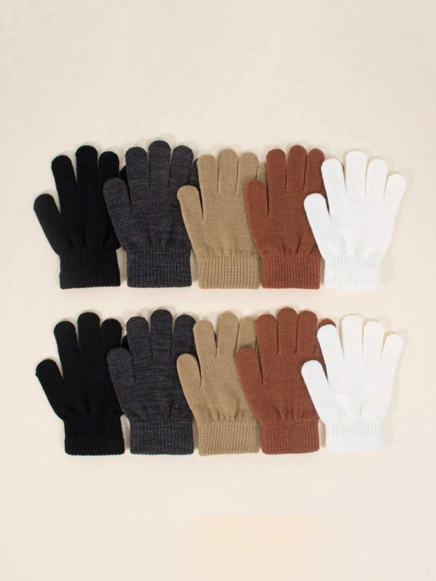5 Pairs Kids Autumn/Winter Elastic Knitted Warm Gloves, Multiple Colors
