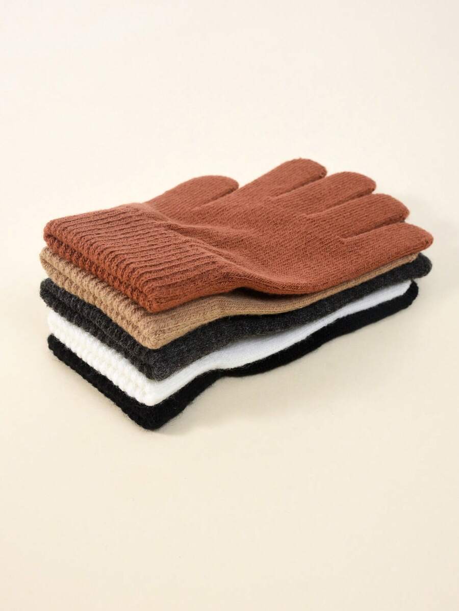 5 Pairs Kids Autumn/Winter Elastic Knitted Warm Gloves, Multiple Colors