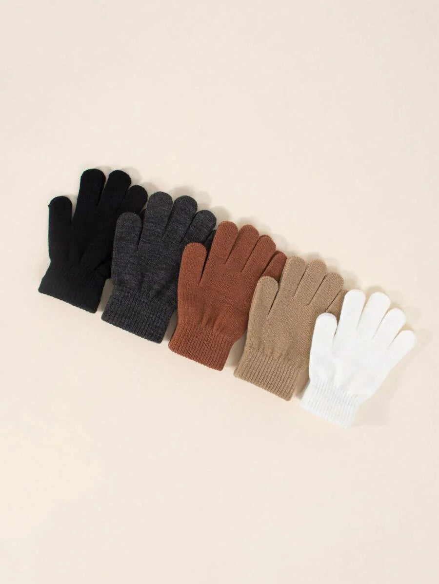 5 Pairs Kids Autumn/Winter Elastic Knitted Warm Gloves, Multiple Colors