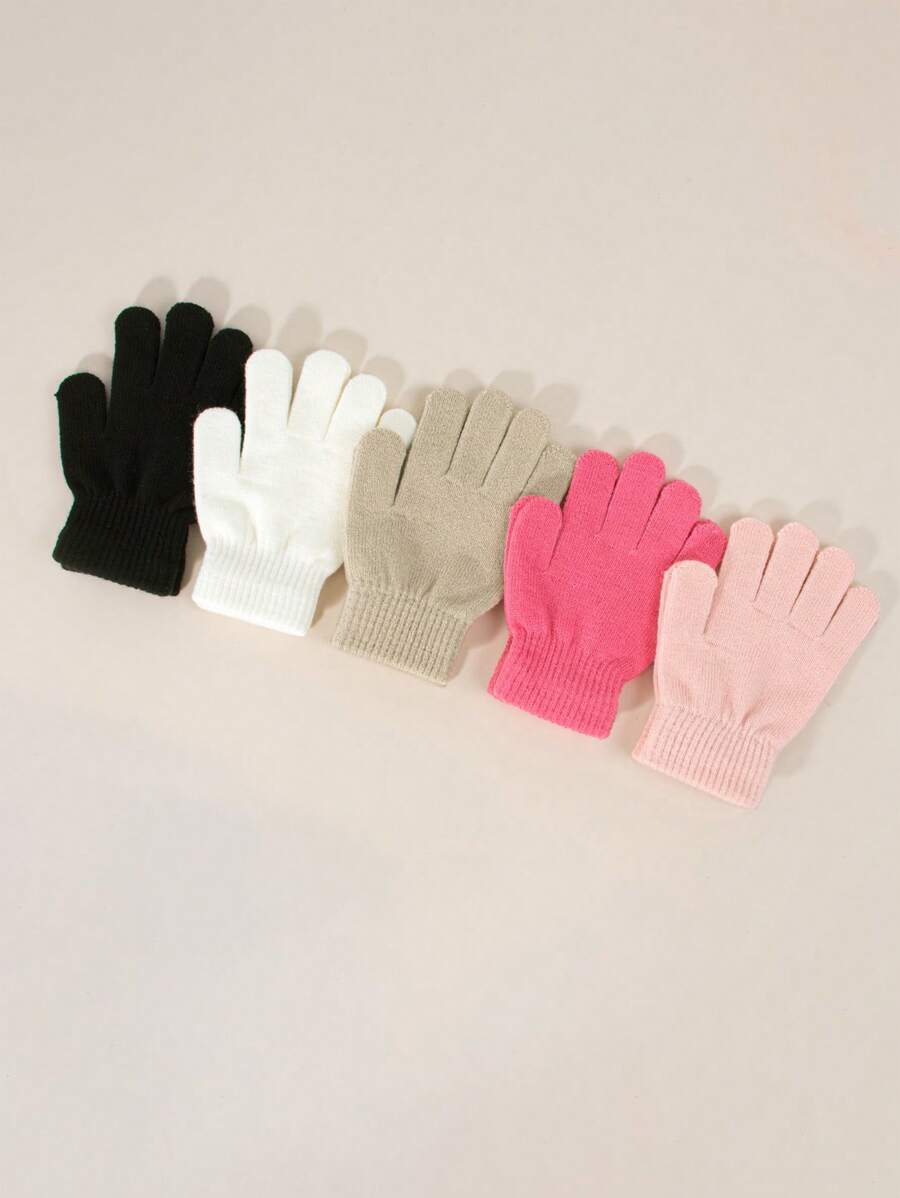 5 Pairs Kids Autumn/Winter Elastic Knitted Warm Gloves, Multiple Colors