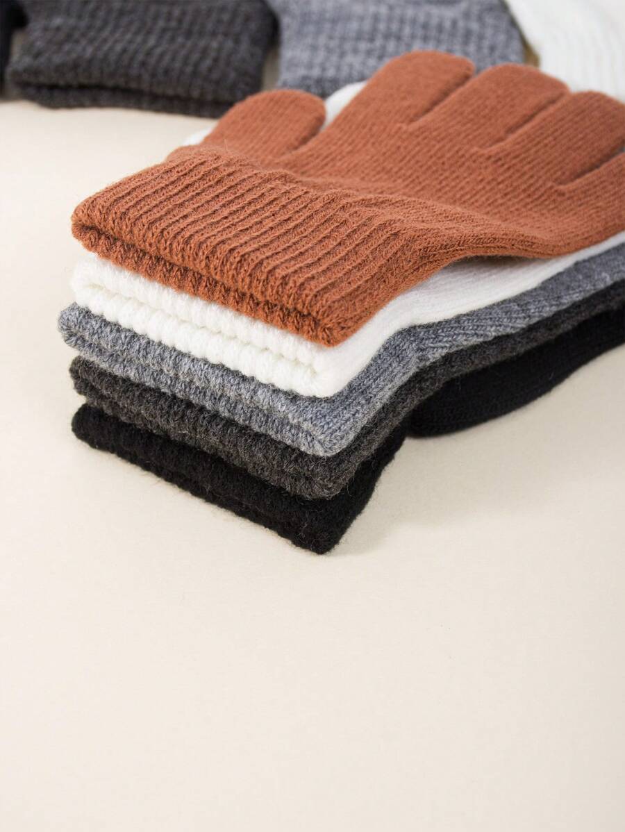 5 Pairs Kids Autumn/Winter Elastic Knitted Warm Gloves, Multiple Colors