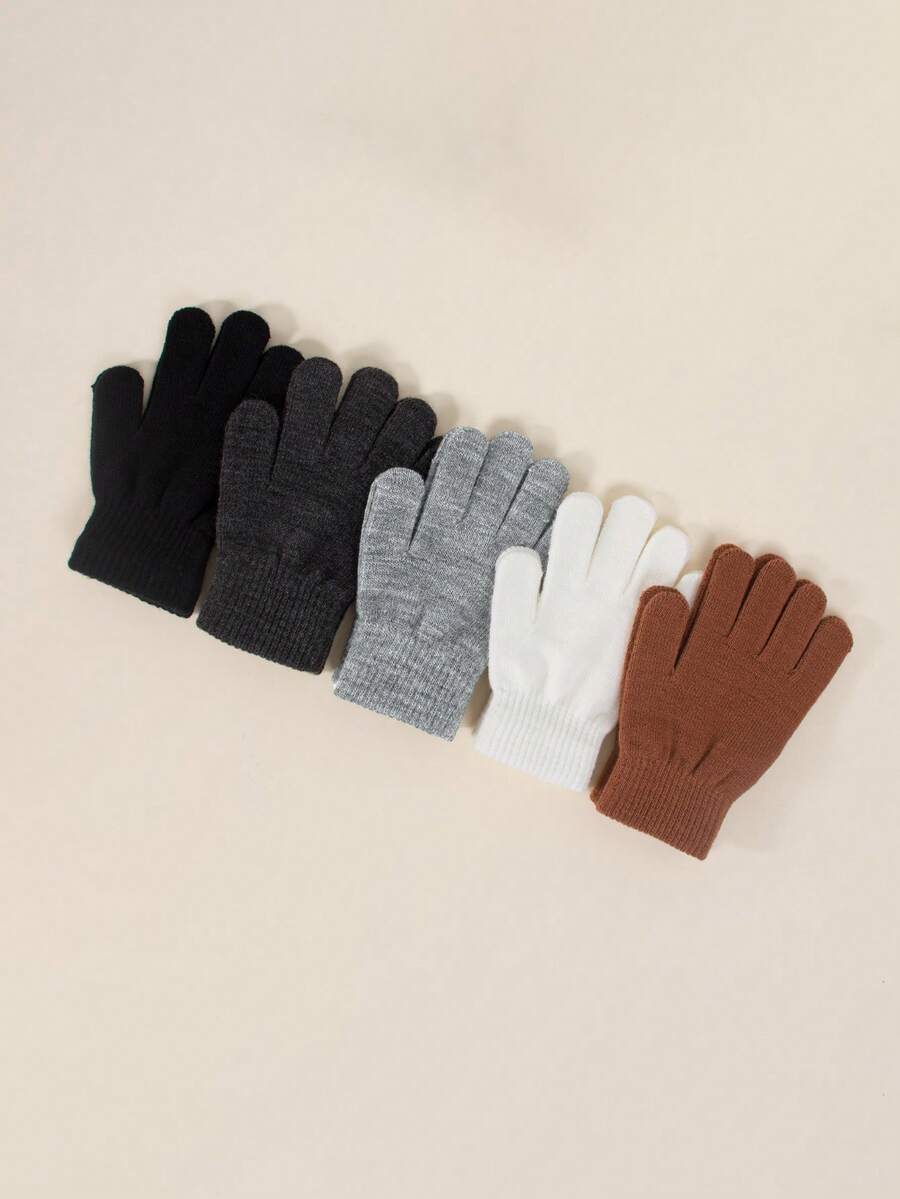 5 Pairs Kids Autumn/Winter Elastic Knitted Warm Gloves, Multiple Colors