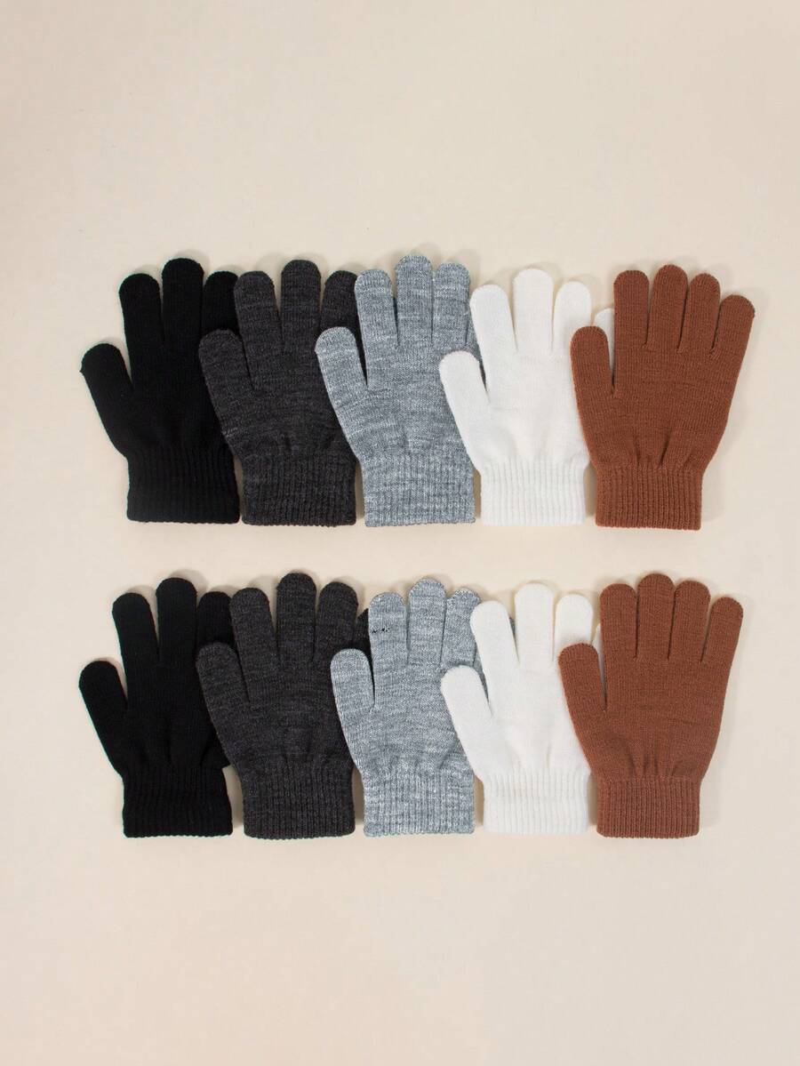 5 Pairs Kids Autumn/Winter Elastic Knitted Warm Gloves, Multiple Colors
