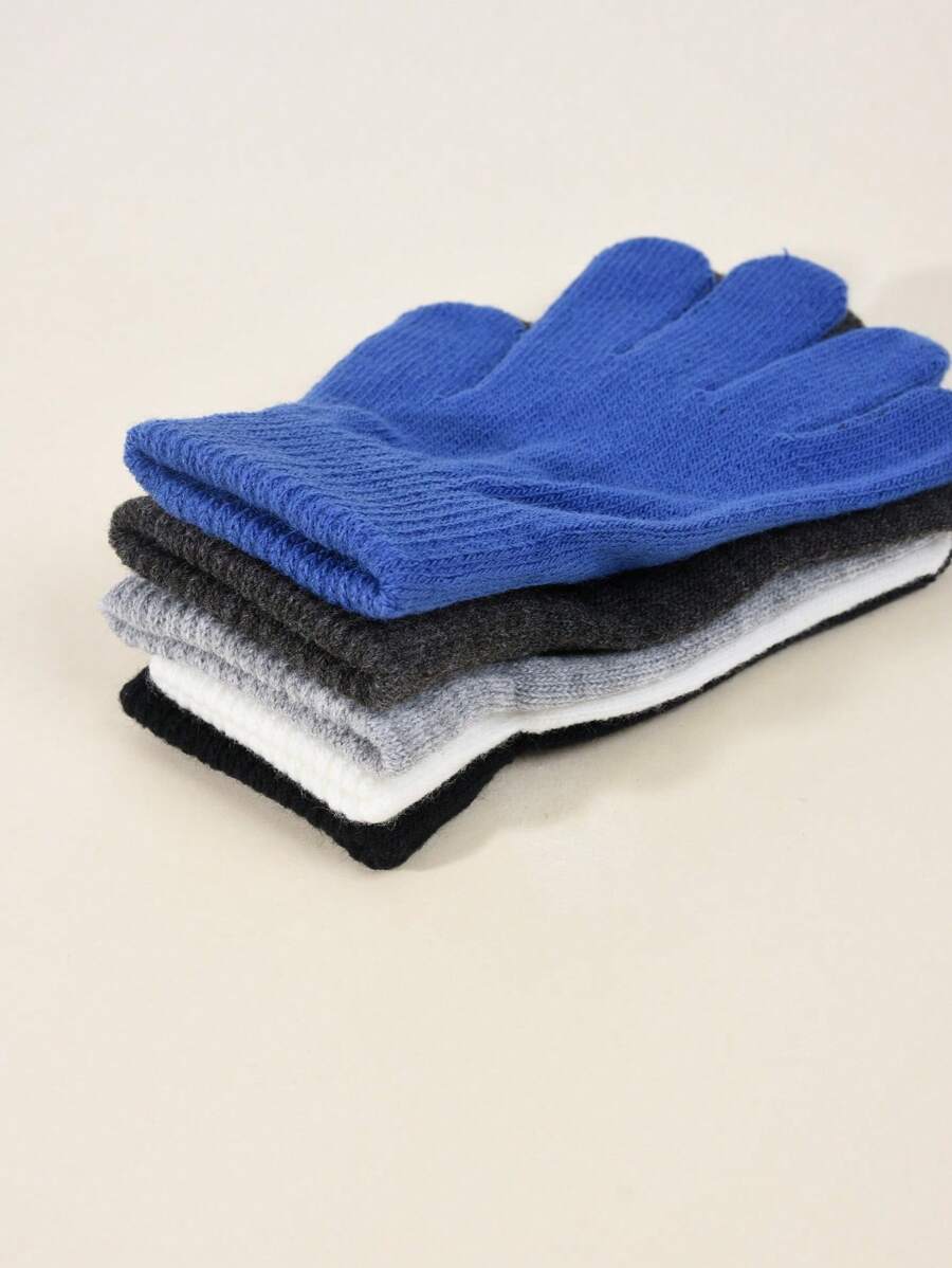 5 Pairs Kids Autumn/Winter Elastic Knitted Warm Gloves, Multiple Colors