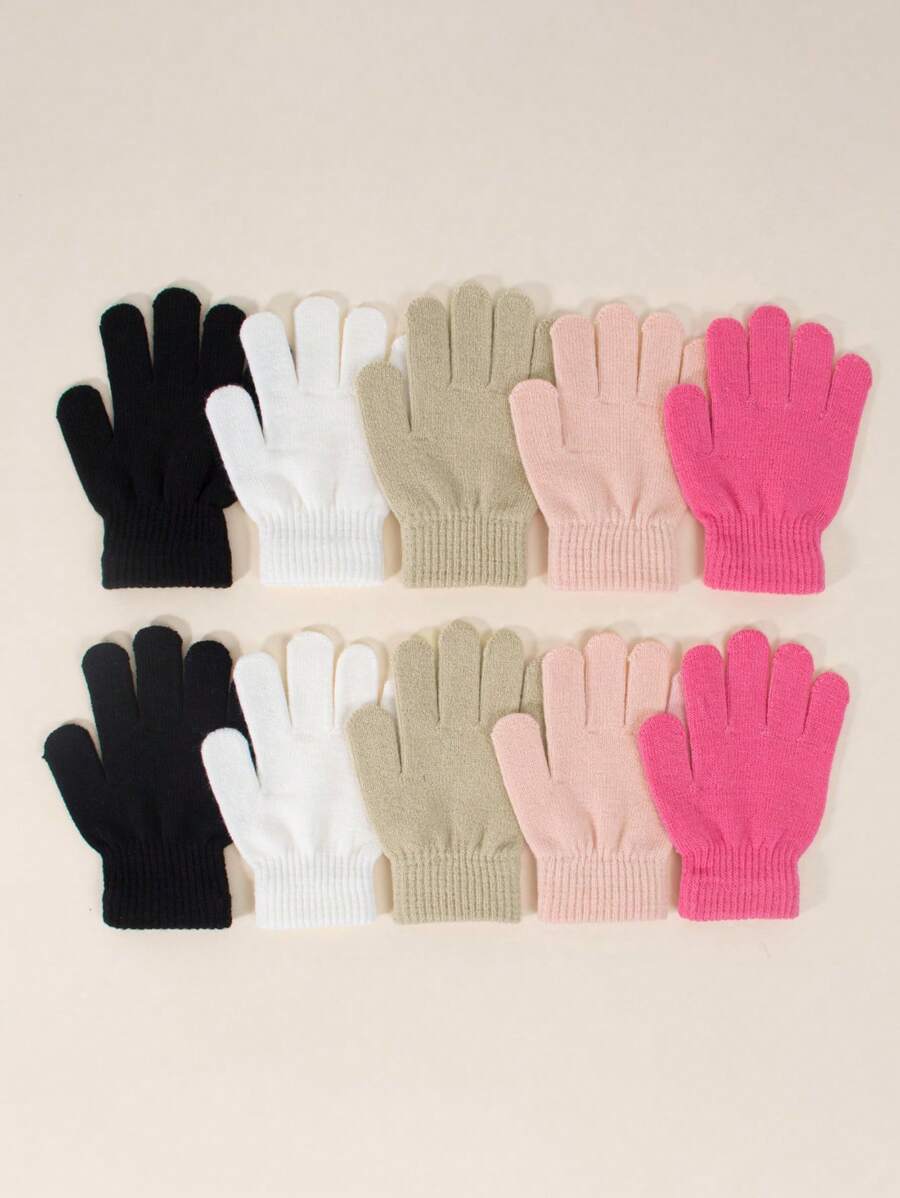 5 Pairs Kids Autumn/Winter Elastic Knitted Warm Gloves, Multiple Colors