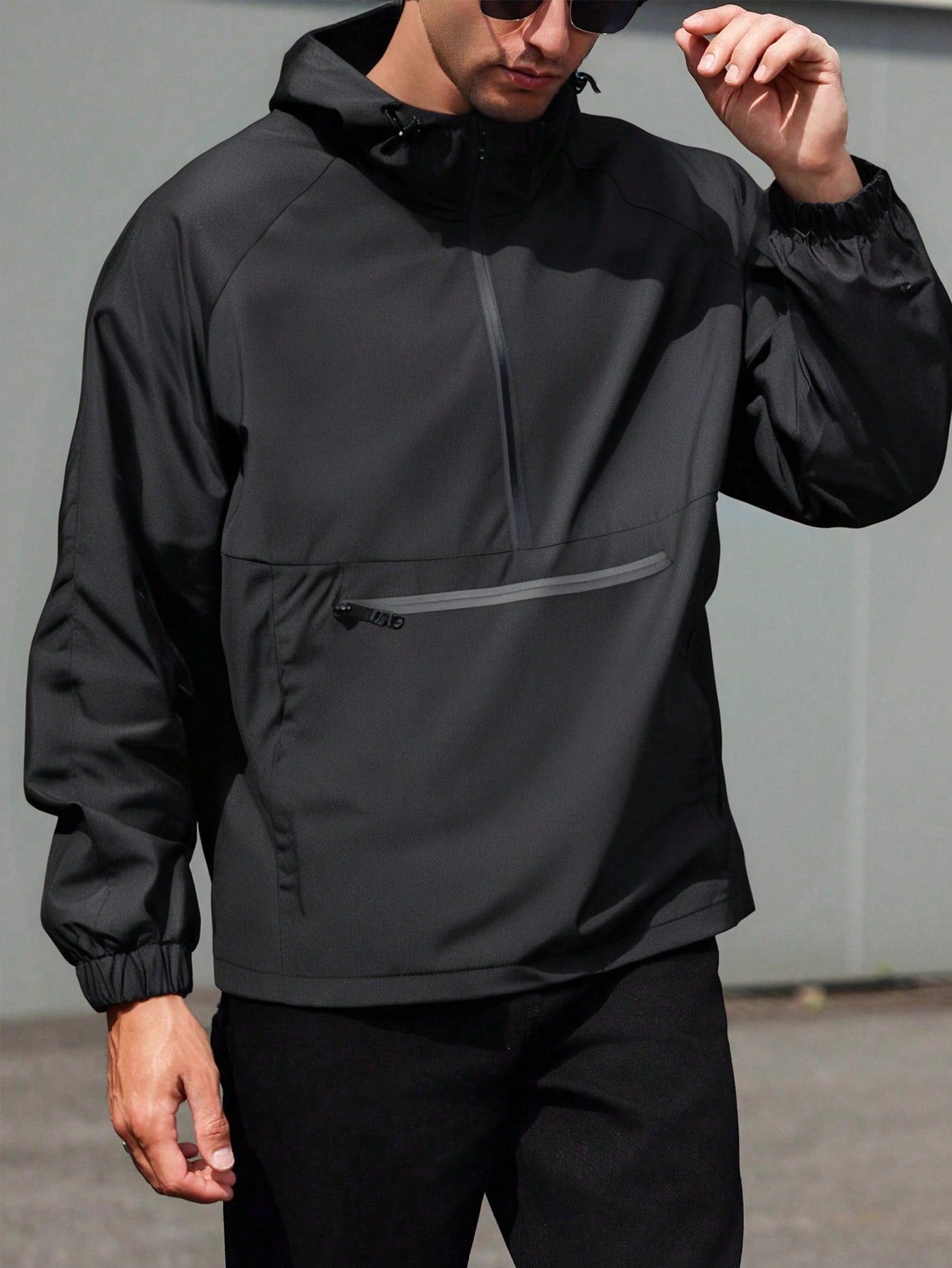 Men's Autumn/Winter Stand Collar Hooded Outdoor Multi-Pocket Waterproof Pullover Jacket For Running