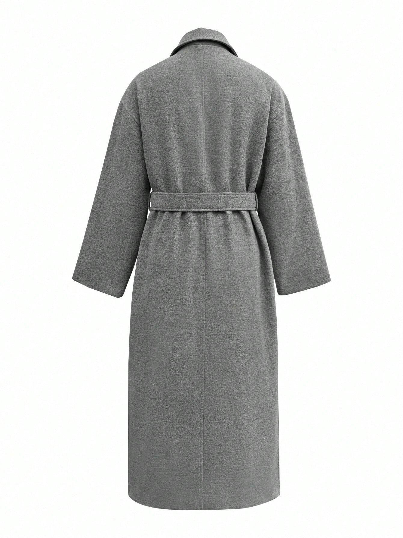 INAWLY Women's Solid Color Drop Shoulder Long Sleeve Dual Pocket Long Regular Jacket  Long Trench Coat