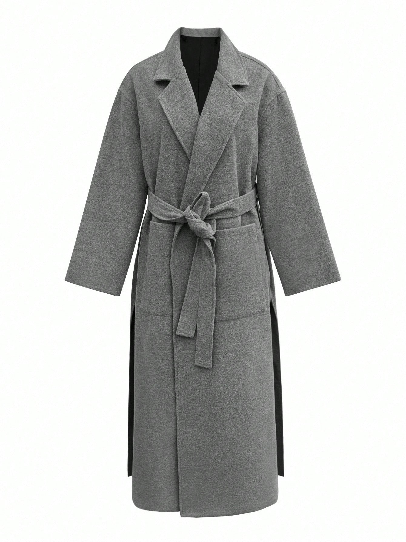 INAWLY Women's Solid Color Drop Shoulder Long Sleeve Dual Pocket Long Regular Jacket  Long Trench Coat