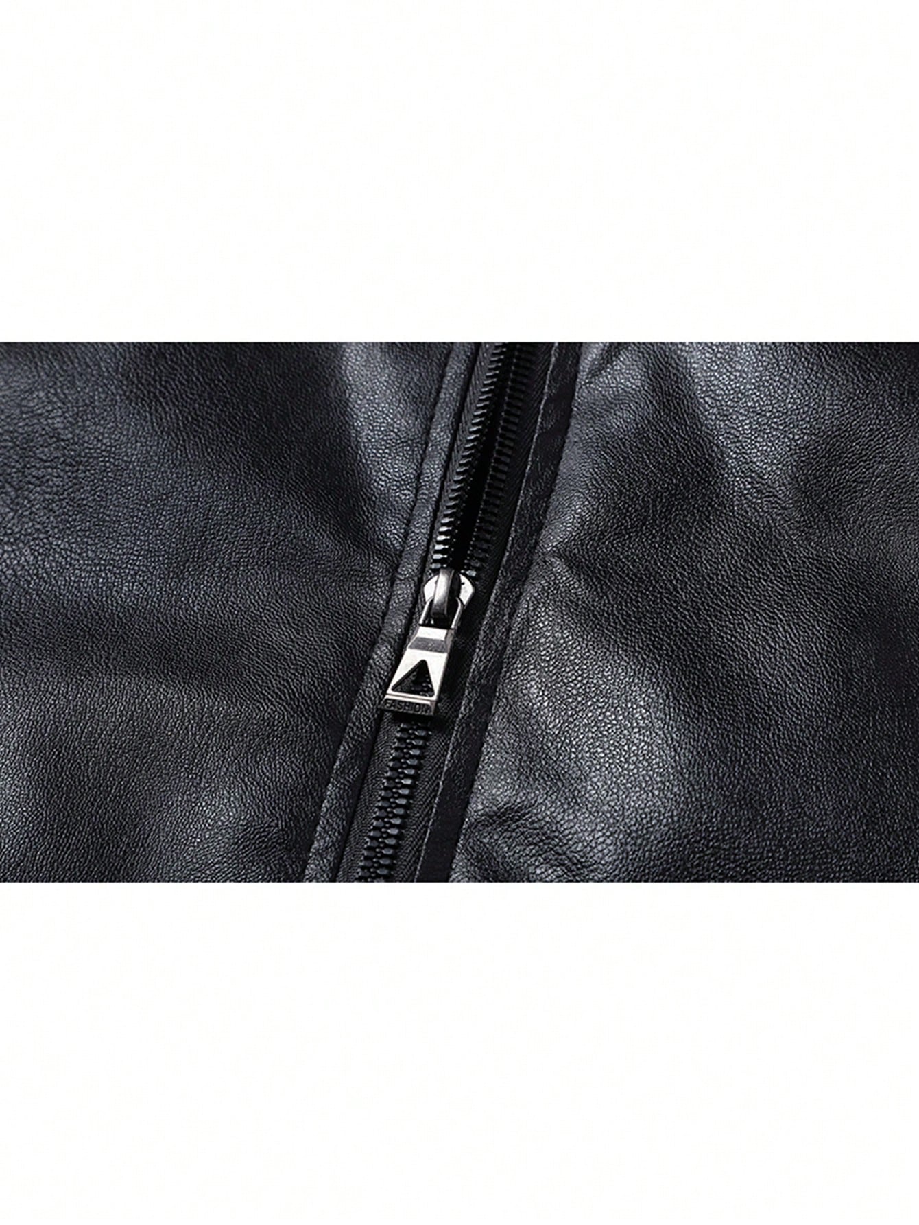 1pc Men's Black Fitted Leather Jacket,Motorcycle Style,Fashionable Urban Men Leather Jacket, Gifts For Husband,Boyfriend,Autumn/Winter