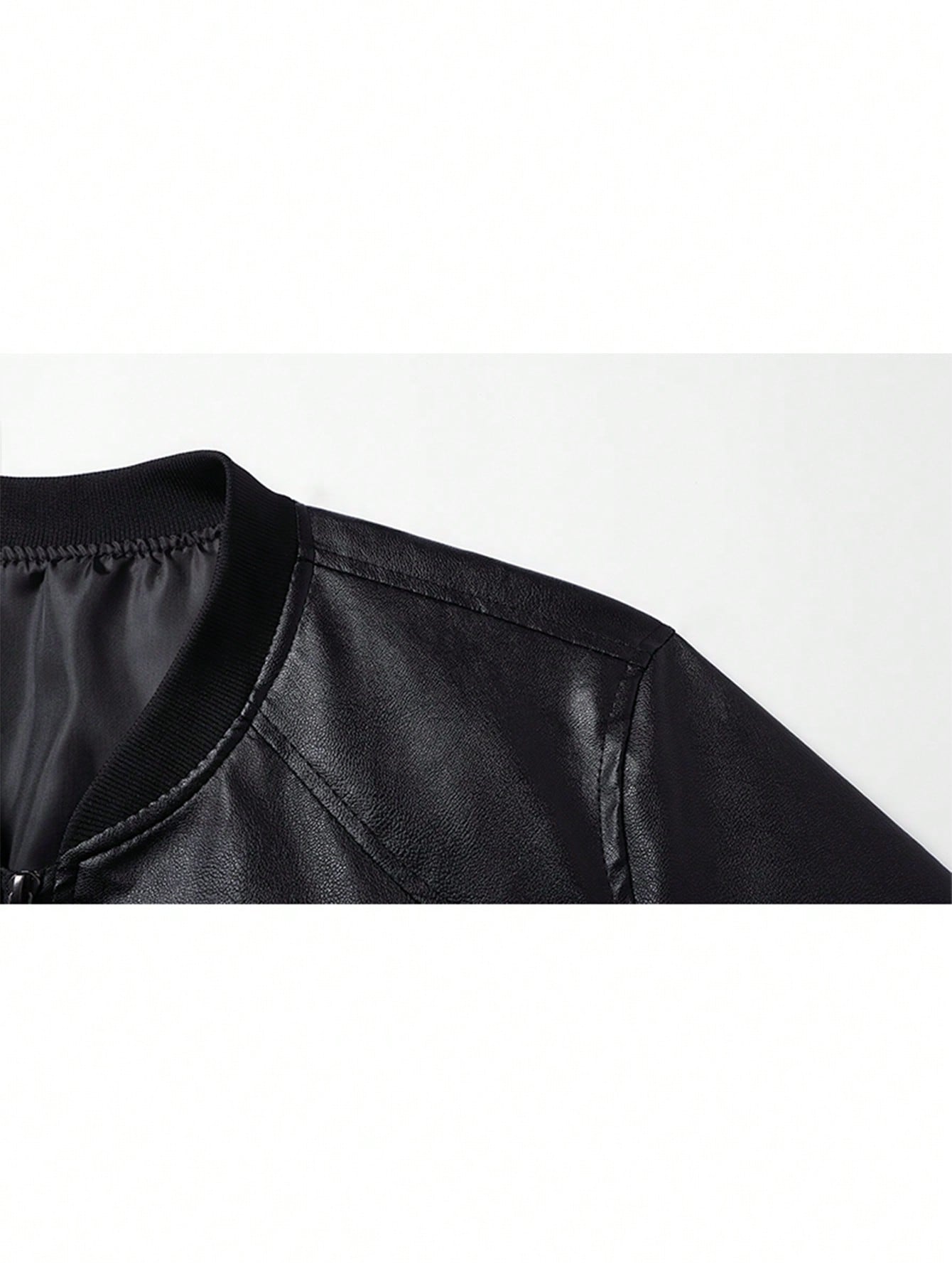 1pc Men's Black Fitted Leather Jacket,Motorcycle Style,Fashionable Urban Men Leather Jacket, Gifts For Husband,Boyfriend,Autumn/Winter