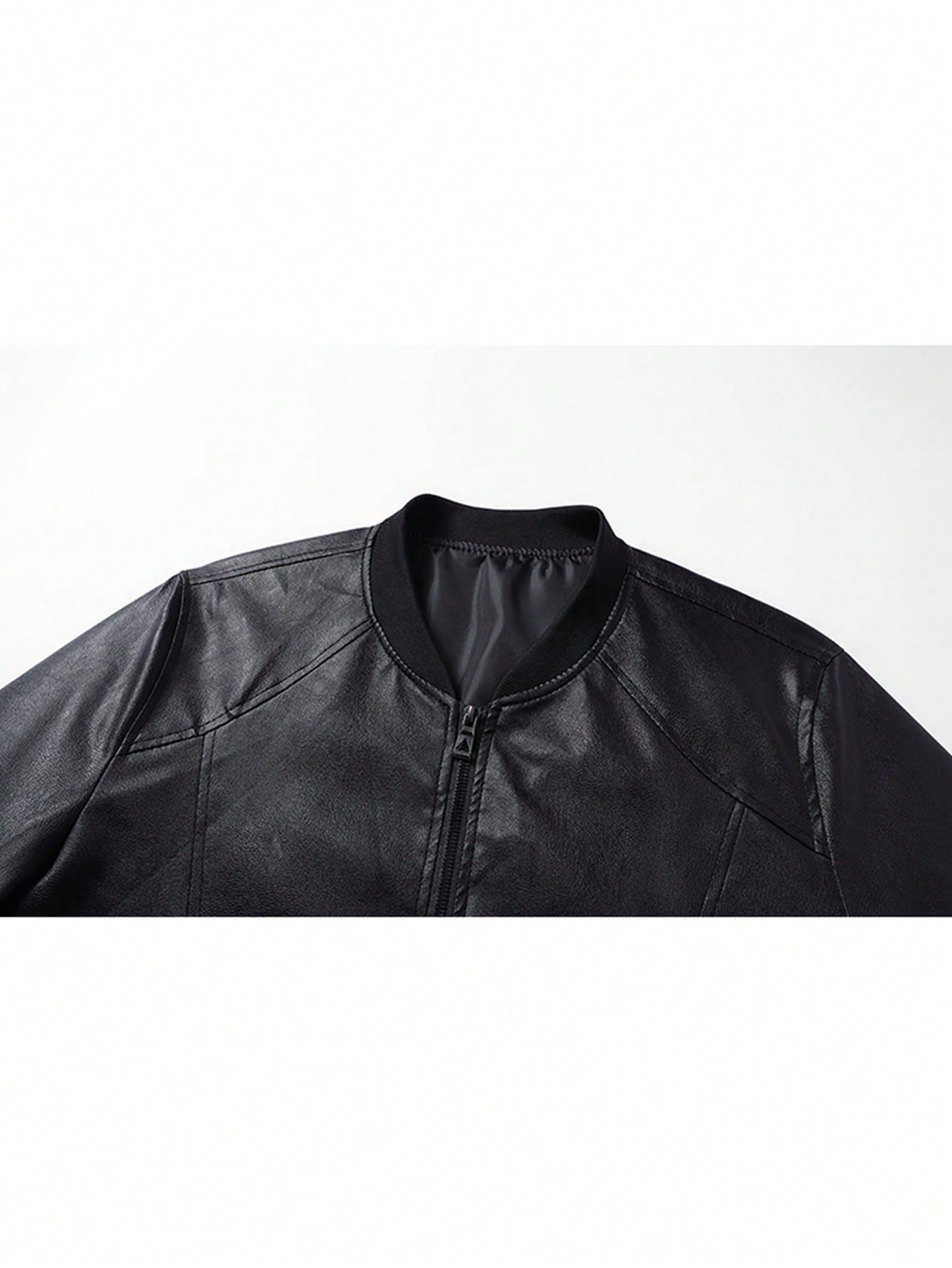 1pc Men's Black Fitted Leather Jacket,Motorcycle Style,Fashionable Urban Men Leather Jacket, Gifts For Husband,Boyfriend,Autumn/Winter