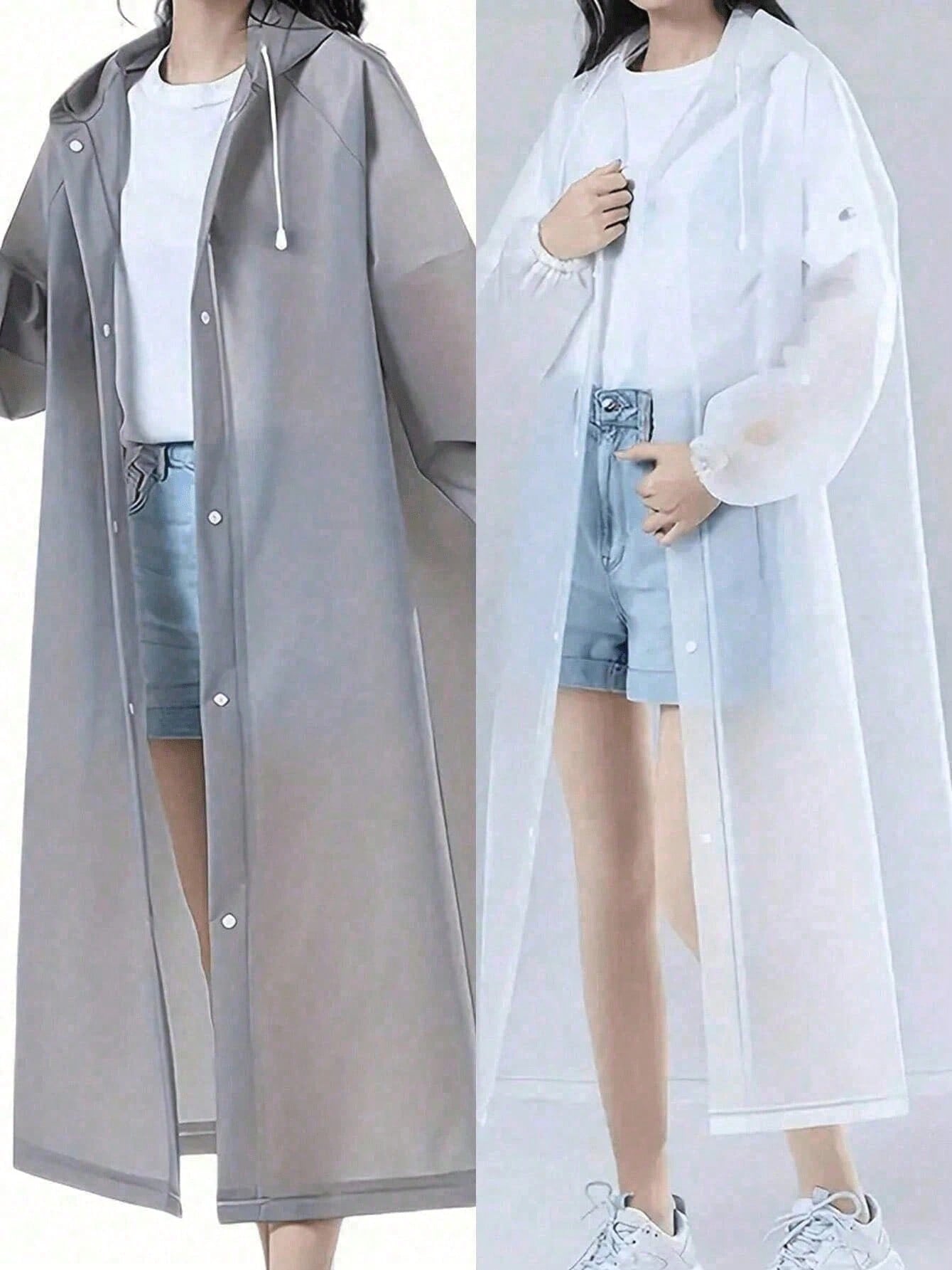 1/2pcs Men's Women's Solid Waterproof Long Sleeve Hooded Raincoat Windproof, Water Resistant, Quick Dry Ideal For Cycling And Outdoor Adventures Foldable, Portable