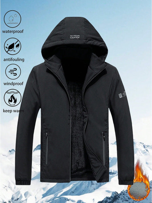 1pc Urban Outdoor Style Fleece Hooded Softshell Jacket, Autumn/Winter Hiking Skiing Warm Thick, Versatile For Urban Outdoor, Men's Outdoor Windbreaker