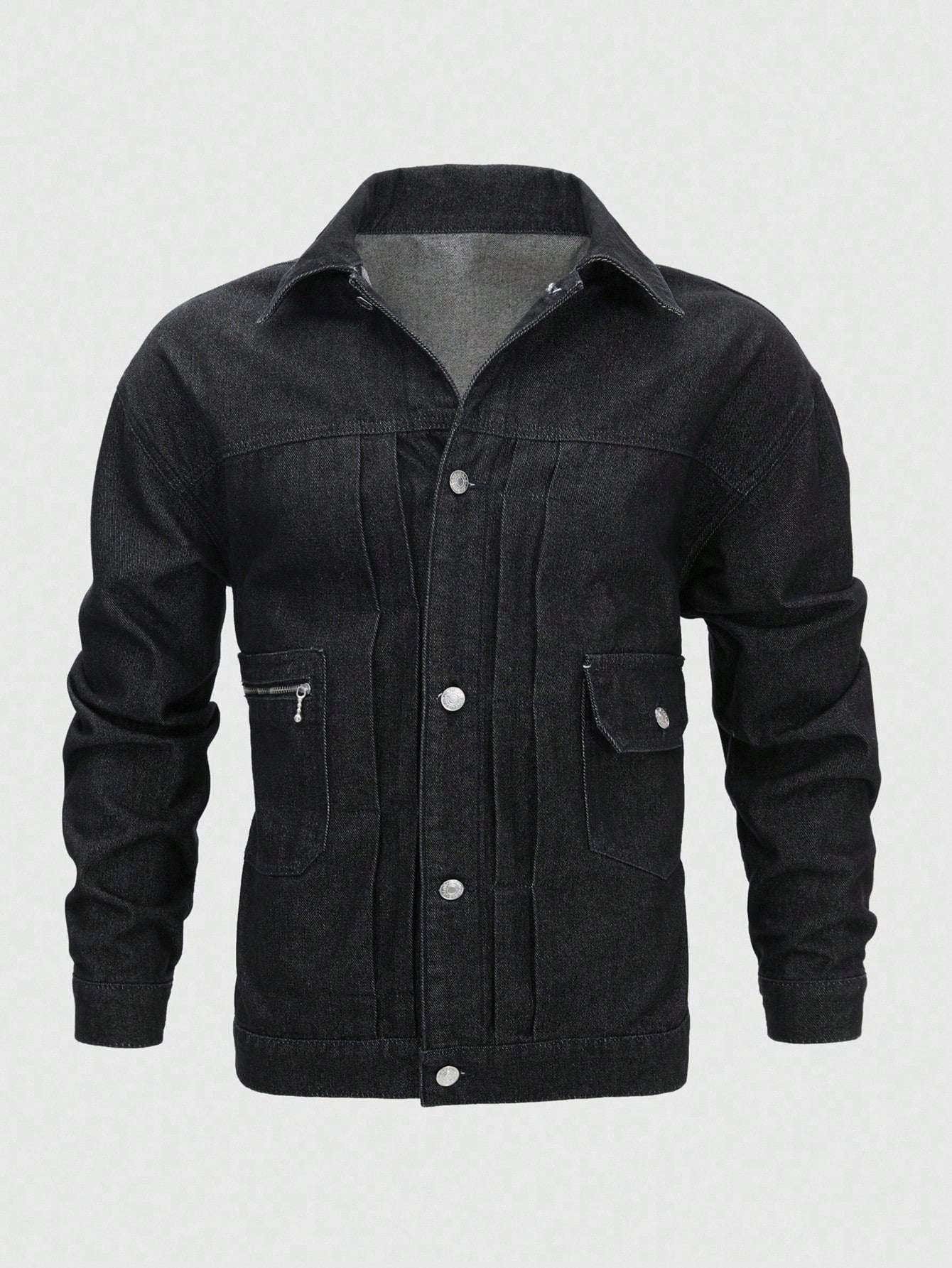 Manfinity Homme Men's Vintage Black Short Denim Jacket, American Style, Autumn/Spring