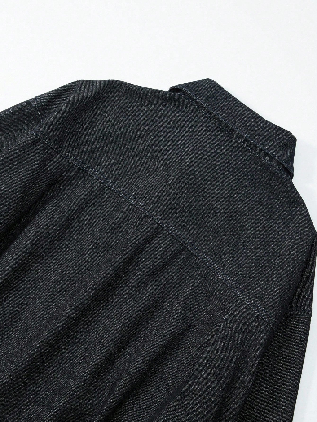 Manfinity Homme Men's Vintage Black Short Denim Jacket, American Style, Autumn/Spring