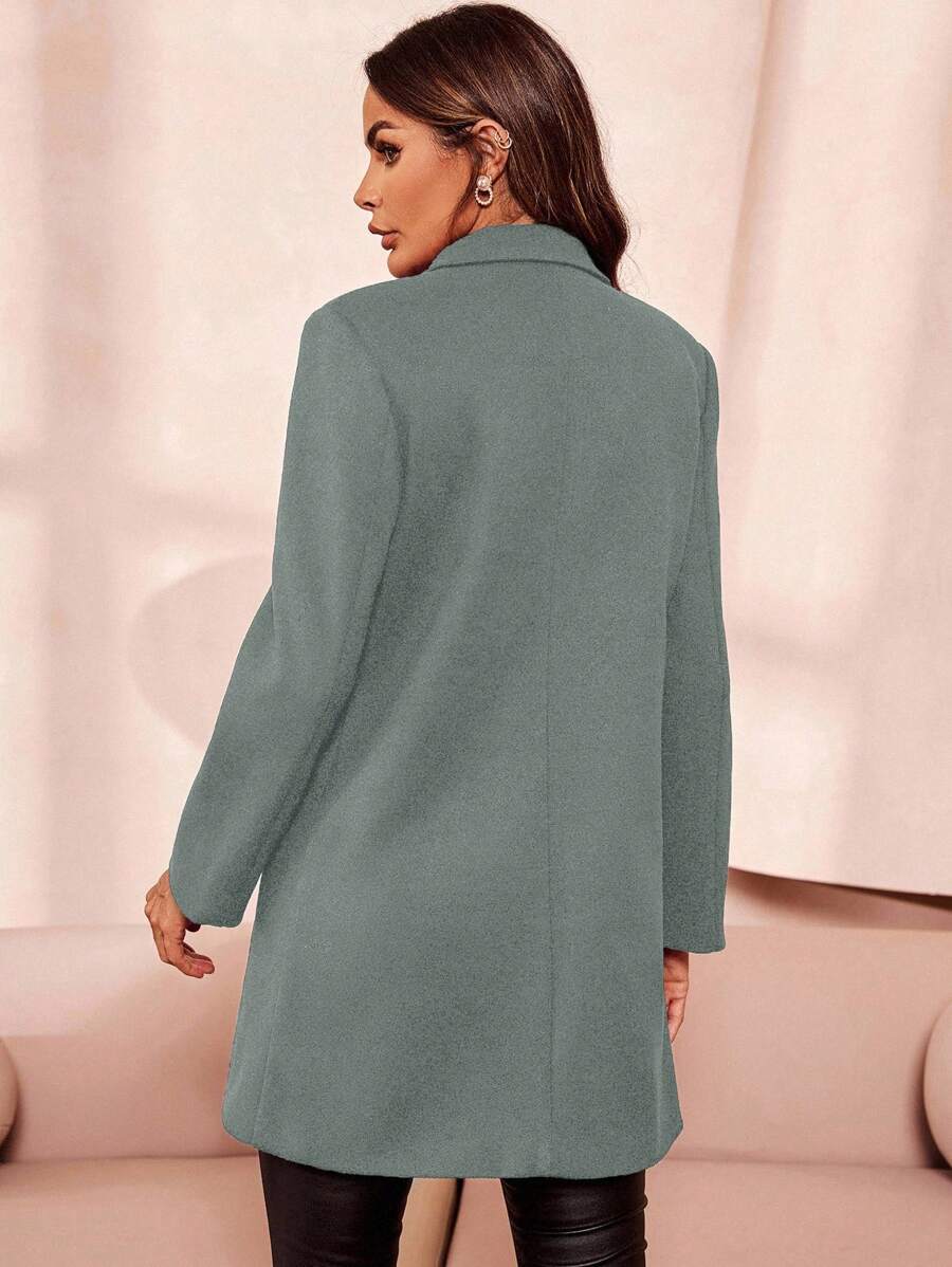 Clasi Women's Solid Color Double-Breasted Long Sleeve Woolen Windbreaker, Fashionable For Autumn/Winter