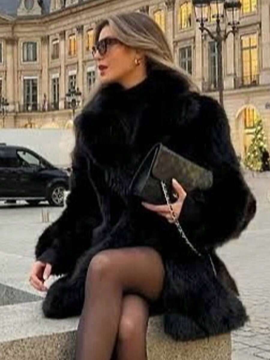 HH Women Vintage Solid Faux Fur Coat Loose Casual Long Sleeve Lapel Jacket Winter Thick Warm Outerwear Oversize Style