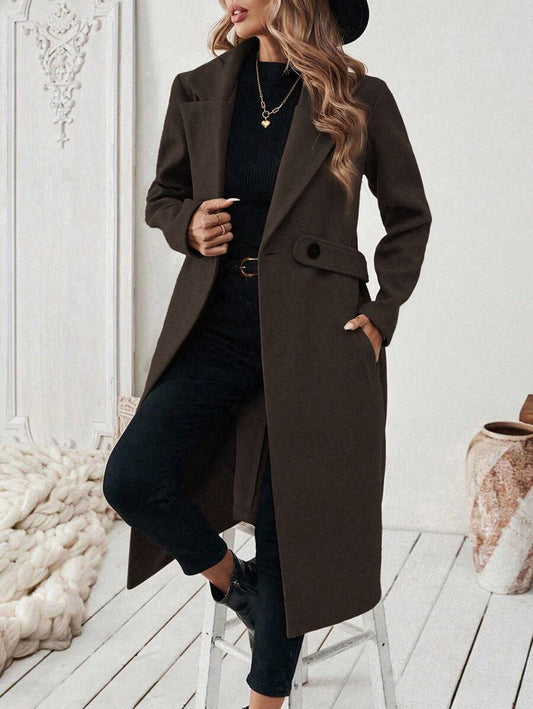 EMERY ROSE Halloween Winter Coat Autumn/Winter Fashion Notched Collar Camel Color Belted Overcoat Fall Cloth For Women
