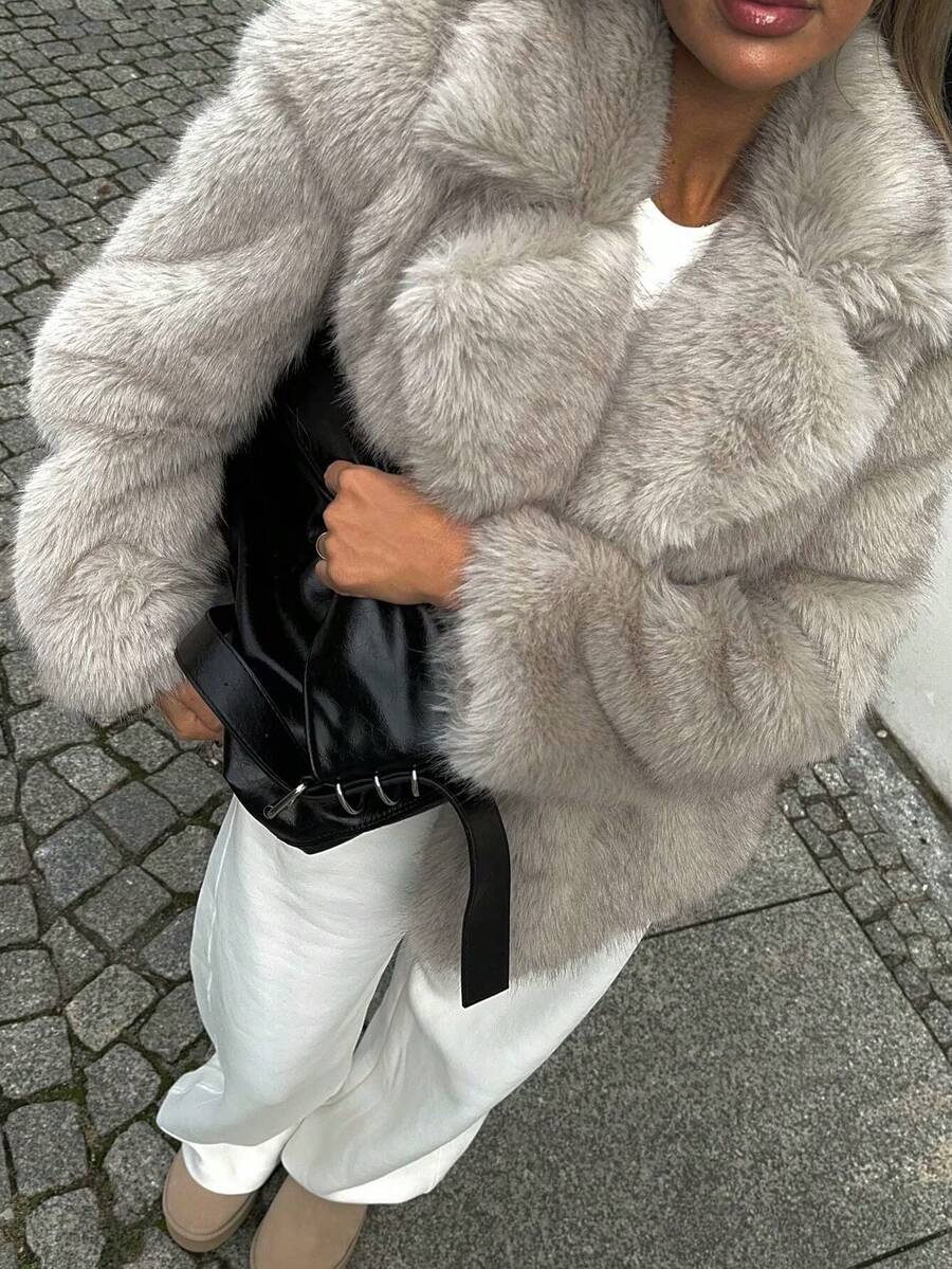 Winter Coat Female Faux Fur Coat Woman Autumn Winter Plush Fluffy Women's Jacket Warm New In Outerwears Red Gray Long Sleeve Hairy Furry Fur Coat