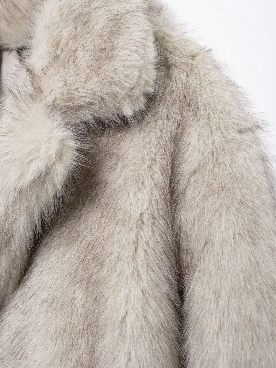 Winter Coat Female Faux Fur Coat Woman Autumn Winter Plush Fluffy Women's Jacket Warm New In Outerwears Red Gray Long Sleeve Hairy Furry Fur Coat