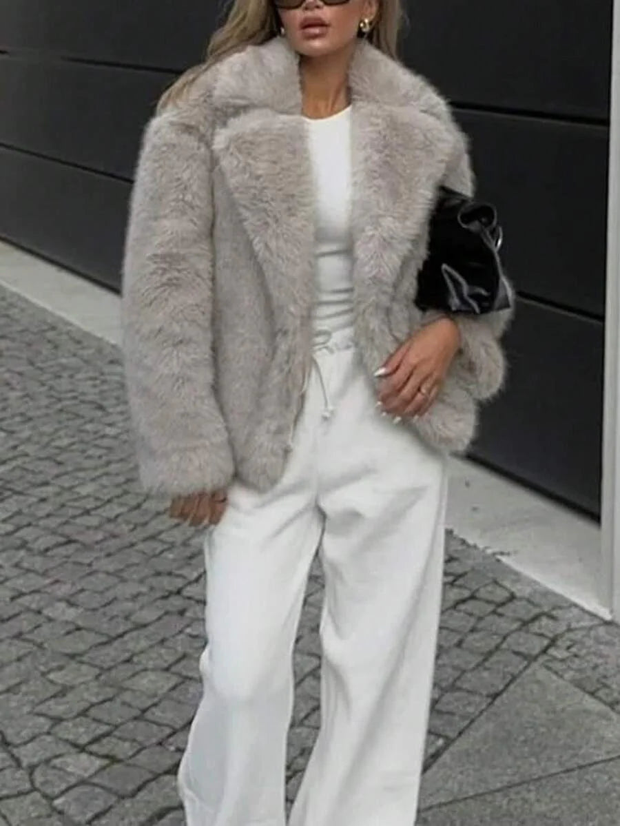 Winter Coat Female Faux Fur Coat Woman Autumn Winter Plush Fluffy Women's Jacket Warm New In Outerwears Red Gray Long Sleeve Hairy Furry Fur Coat