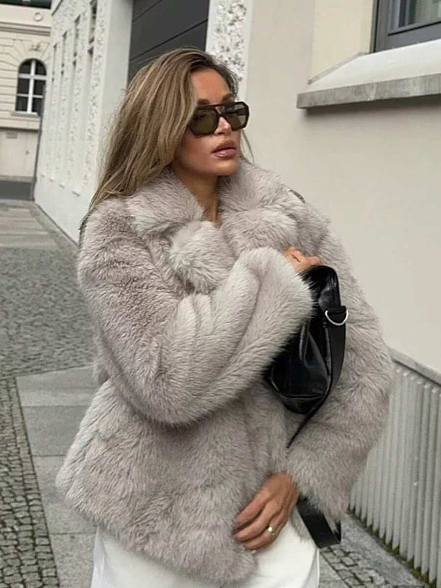Winter Coat Female Faux Fur Coat Woman Autumn Winter Plush Fluffy Women's Jacket Warm New In Outerwears Red Gray Long Sleeve Hairy Furry Fur Coat