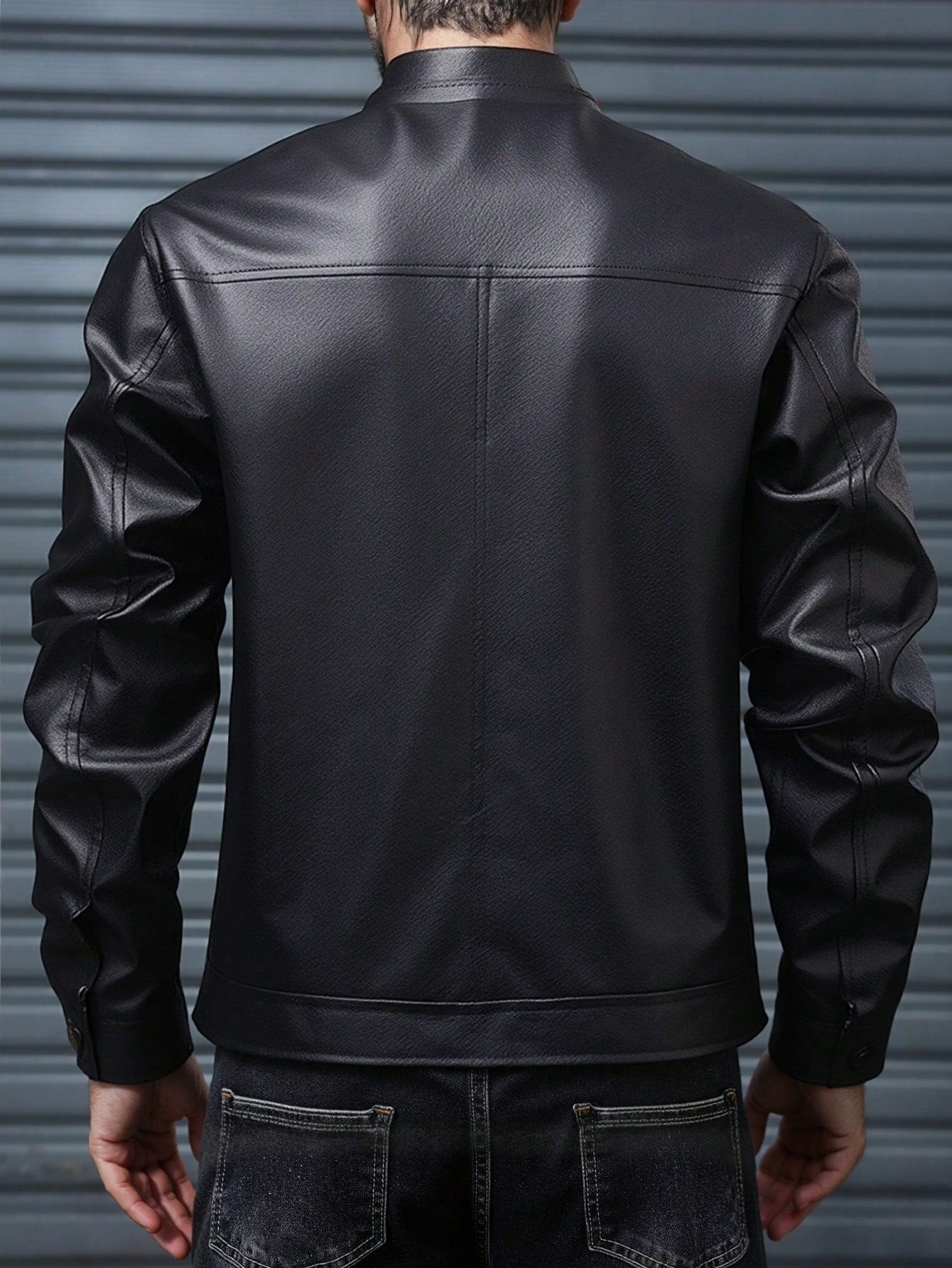 Men's Windproof Casual Stand Collar PU Leather Jacket, Autumn/Winter, Grunge