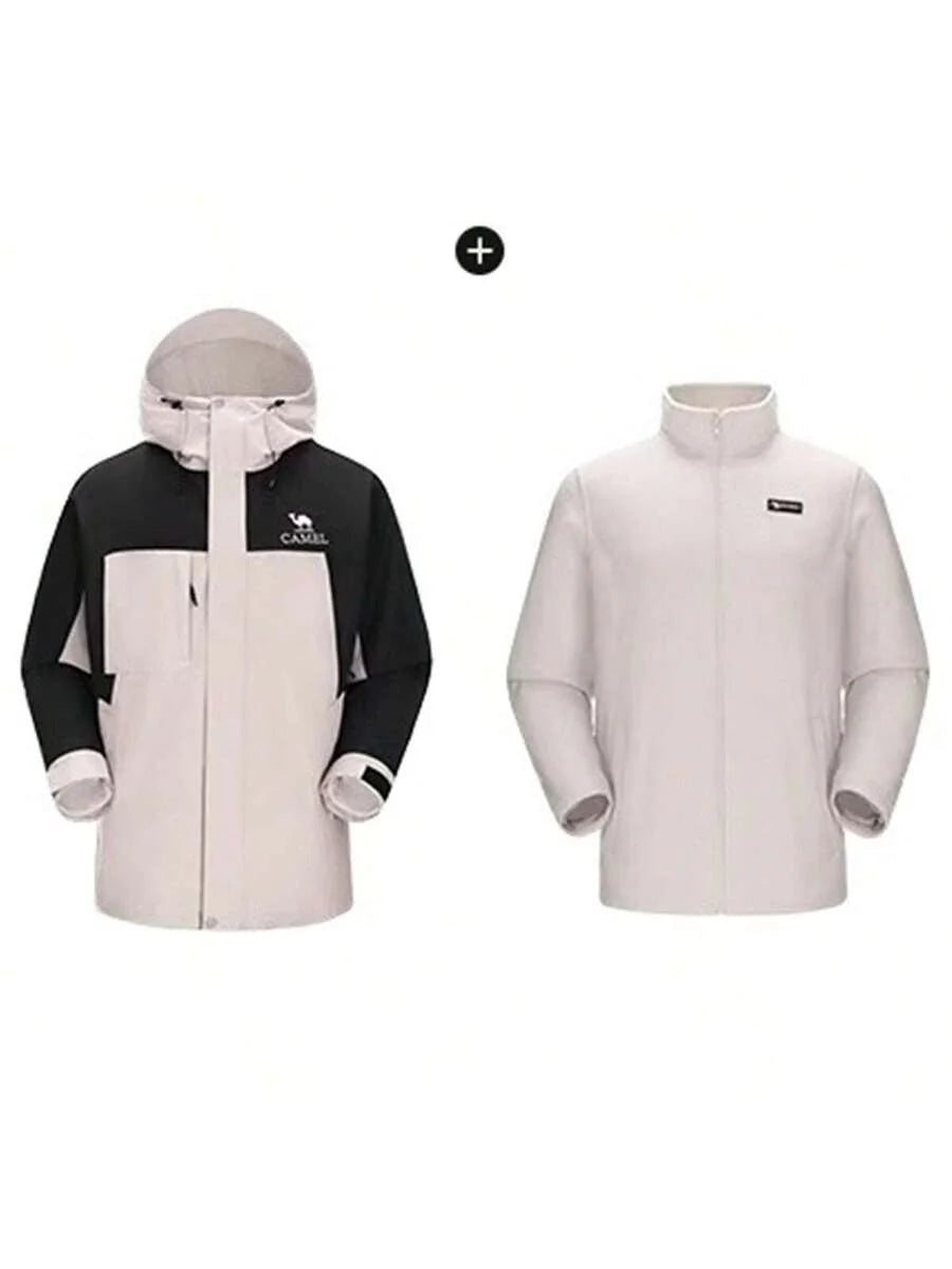 CAMEL CROWN Three-In-One Contrast Color Jacket, Detachable Two Pieces Set, Heavy Rain-Level Windproof And Waterproof Mountaineering Clothing