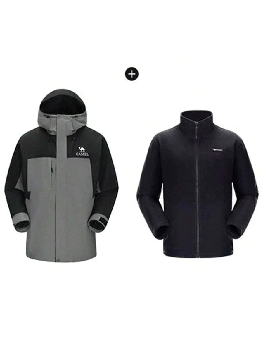 CAMEL CROWN Three-In-One Contrast Color Jacket, Detachable Two Pieces Set, Heavy Rain-Level Windproof And Waterproof Mountaineering Clothing