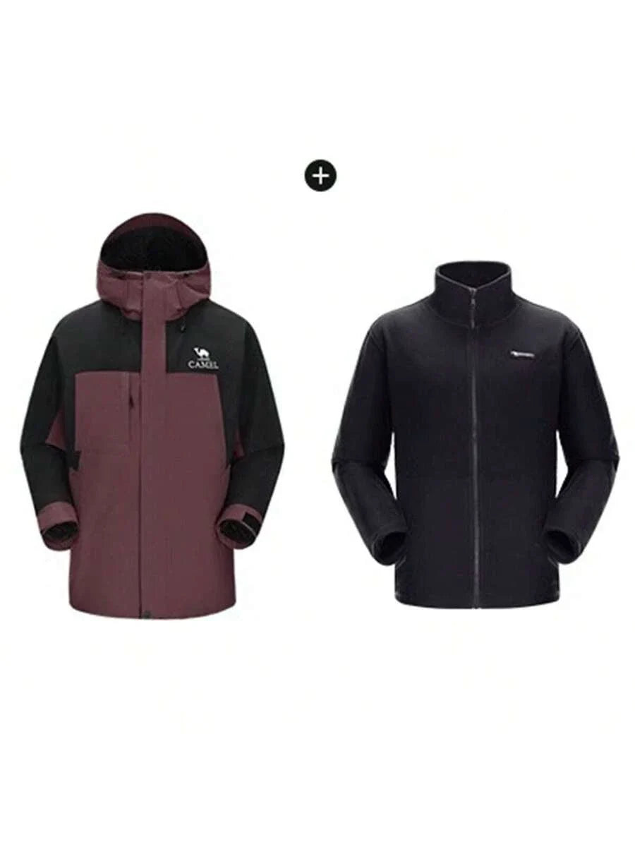 CAMEL CROWN Three-In-One Contrast Color Jacket, Detachable Two Pieces Set, Heavy Rain-Level Windproof And Waterproof Mountaineering Clothing