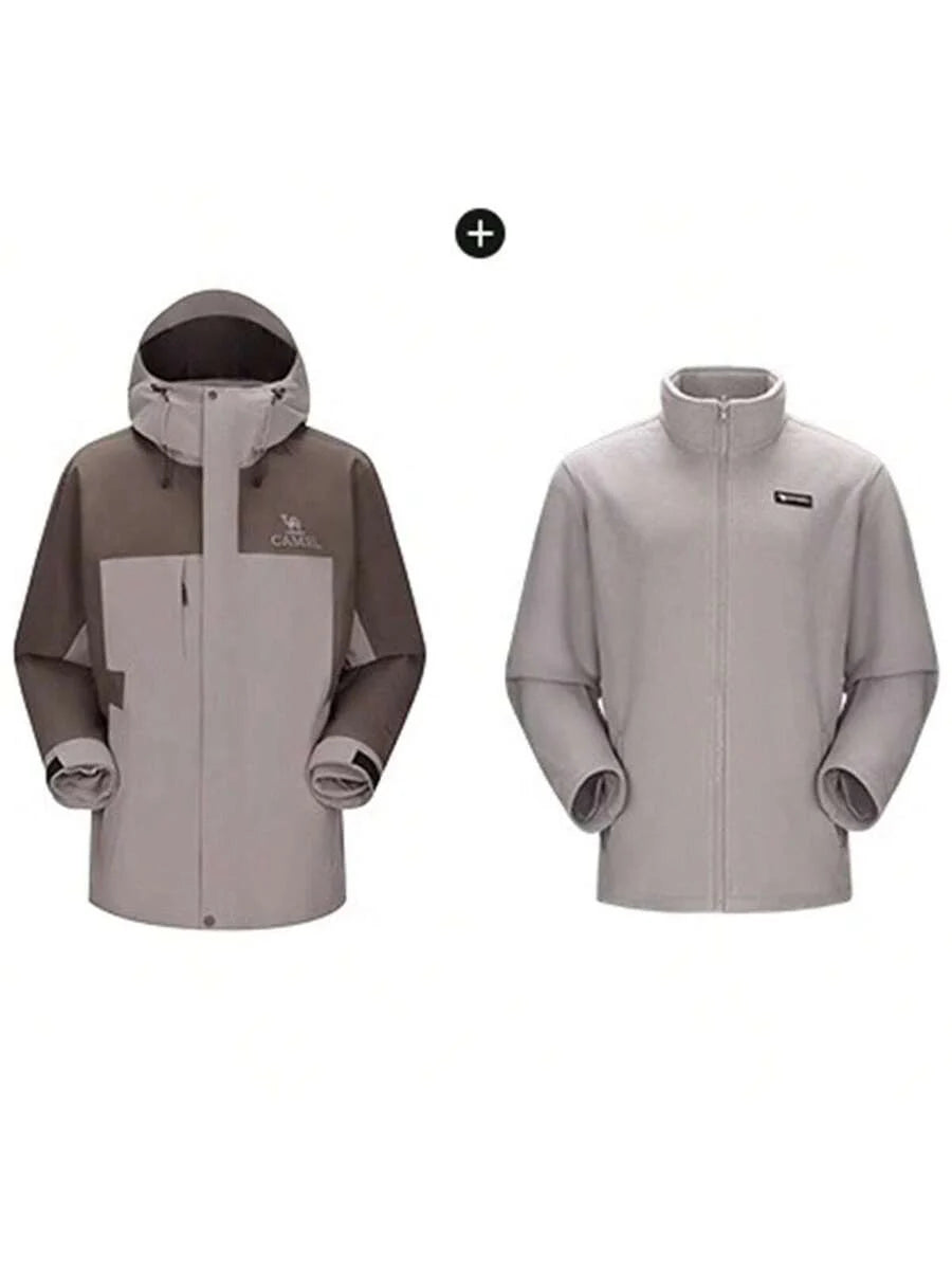 CAMEL CROWN Three-In-One Contrast Color Jacket, Detachable Two Pieces Set, Heavy Rain-Level Windproof And Waterproof Mountaineering Clothing