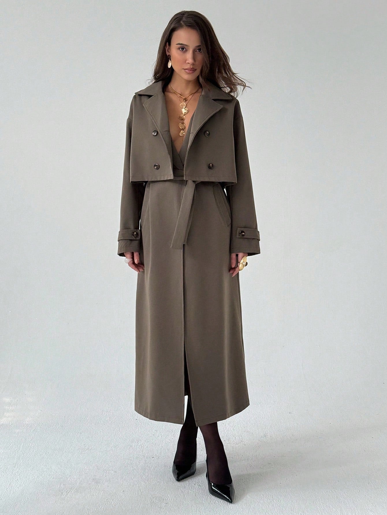 Aloruh Women's Solid Color Lapel NeckLong Sleeve Short Jacket And Sleeveless Long Jacket Casual Suit In Fall/Winter