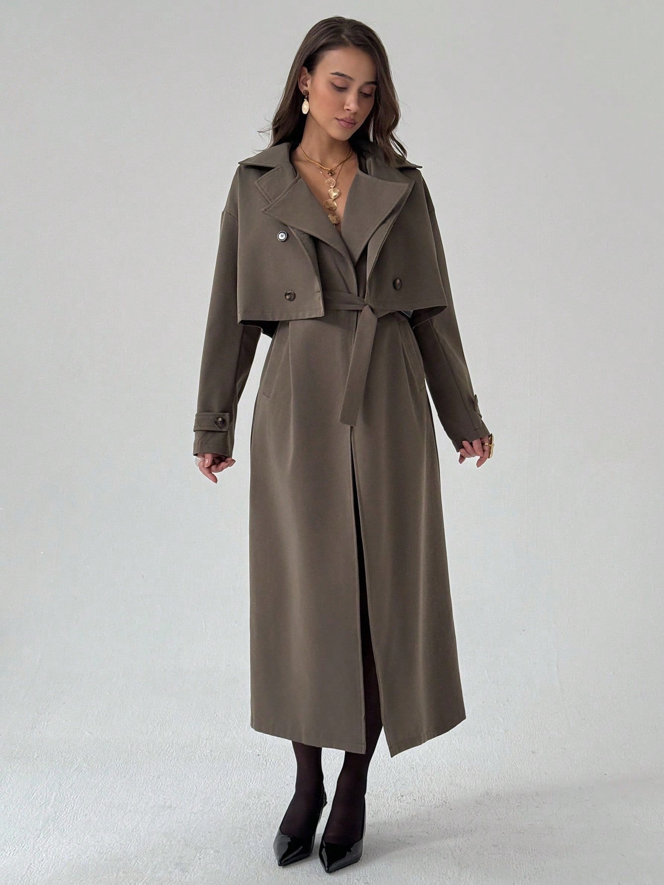 Aloruh Women's Solid Color Lapel NeckLong Sleeve Short Jacket And Sleeveless Long Jacket Casual Suit In Fall/Winter