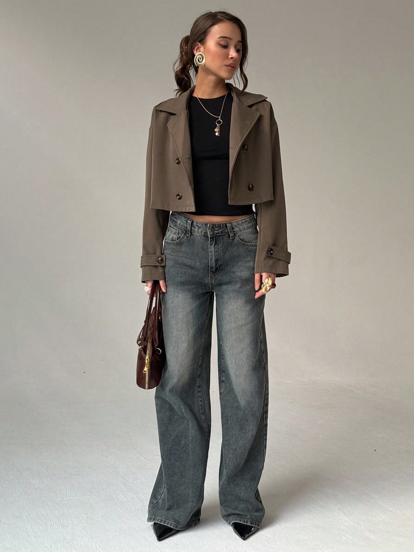 Aloruh Women's Solid Color Lapel NeckLong Sleeve Short Jacket And Sleeveless Long Jacket Casual Suit In Fall/Winter
