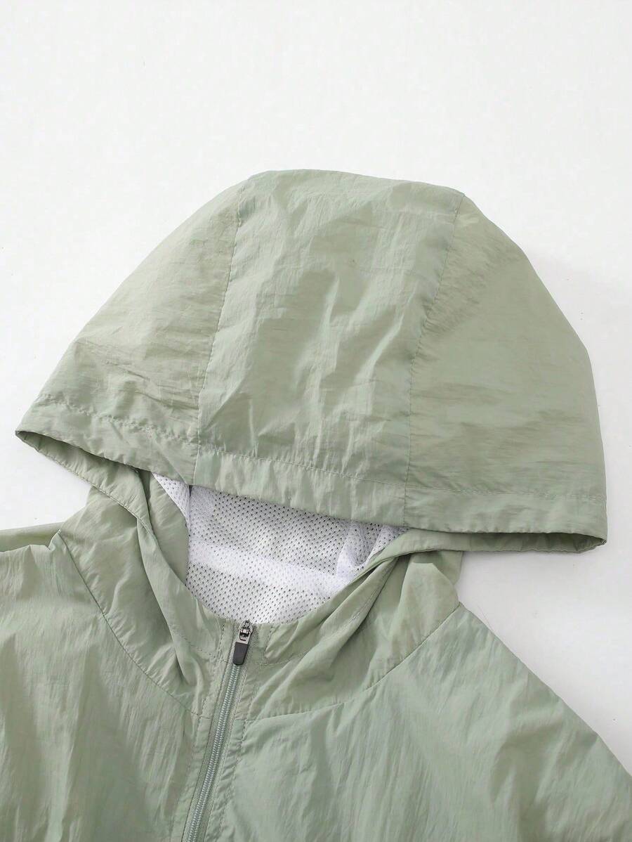 Manfinity Homme Men Casual Fashion Versatile Solid Color Long Sleeve Zip-Up Hooded Windbreaker Jacket, Lightweight Casual Jacket, Fall