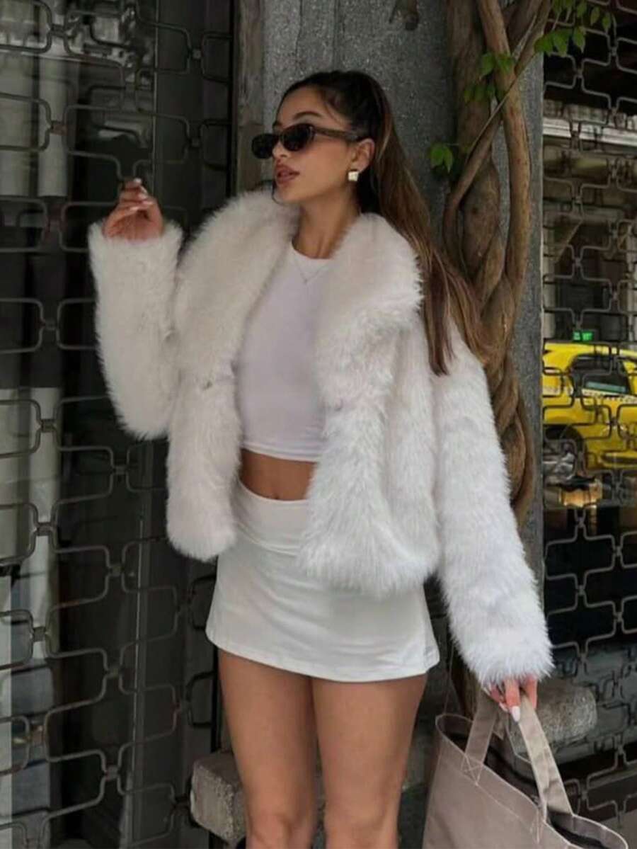 HH Faux Fur Jacket For Women Elegant Solid Lapel Long Sleeve Coat Casual Loose Female Winter Oversize Lady Chic Streetwear Jakcets