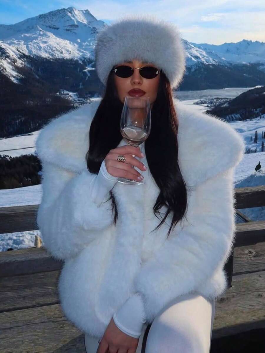 HH Faux Fur Jacket For Women Elegant Solid Lapel Long Sleeve Coat Casual Loose Female Winter Oversize Lady Chic Streetwear Jakcets