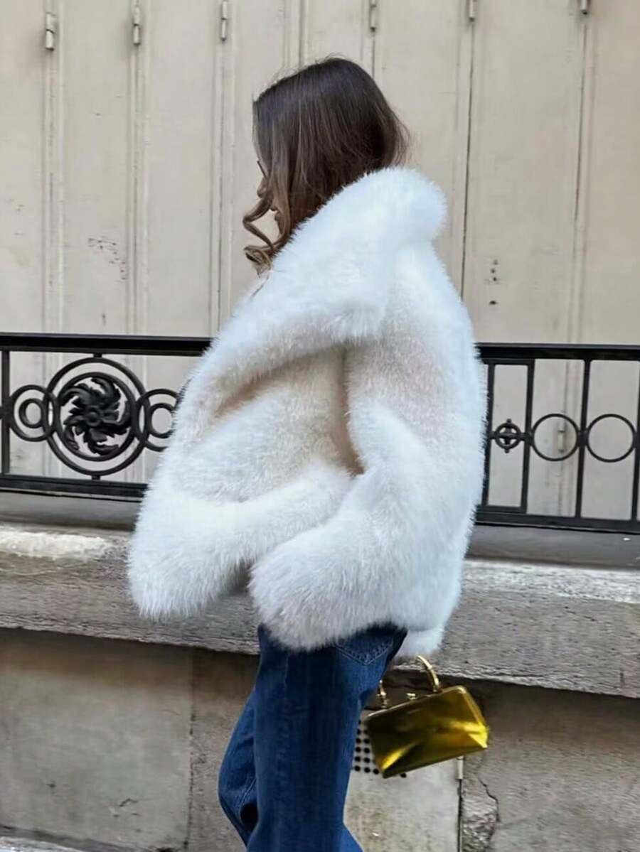 HH Faux Fur Jacket For Women Elegant Solid Lapel Long Sleeve Coat Casual Loose Female Winter Oversize Lady Chic Streetwear Jakcets