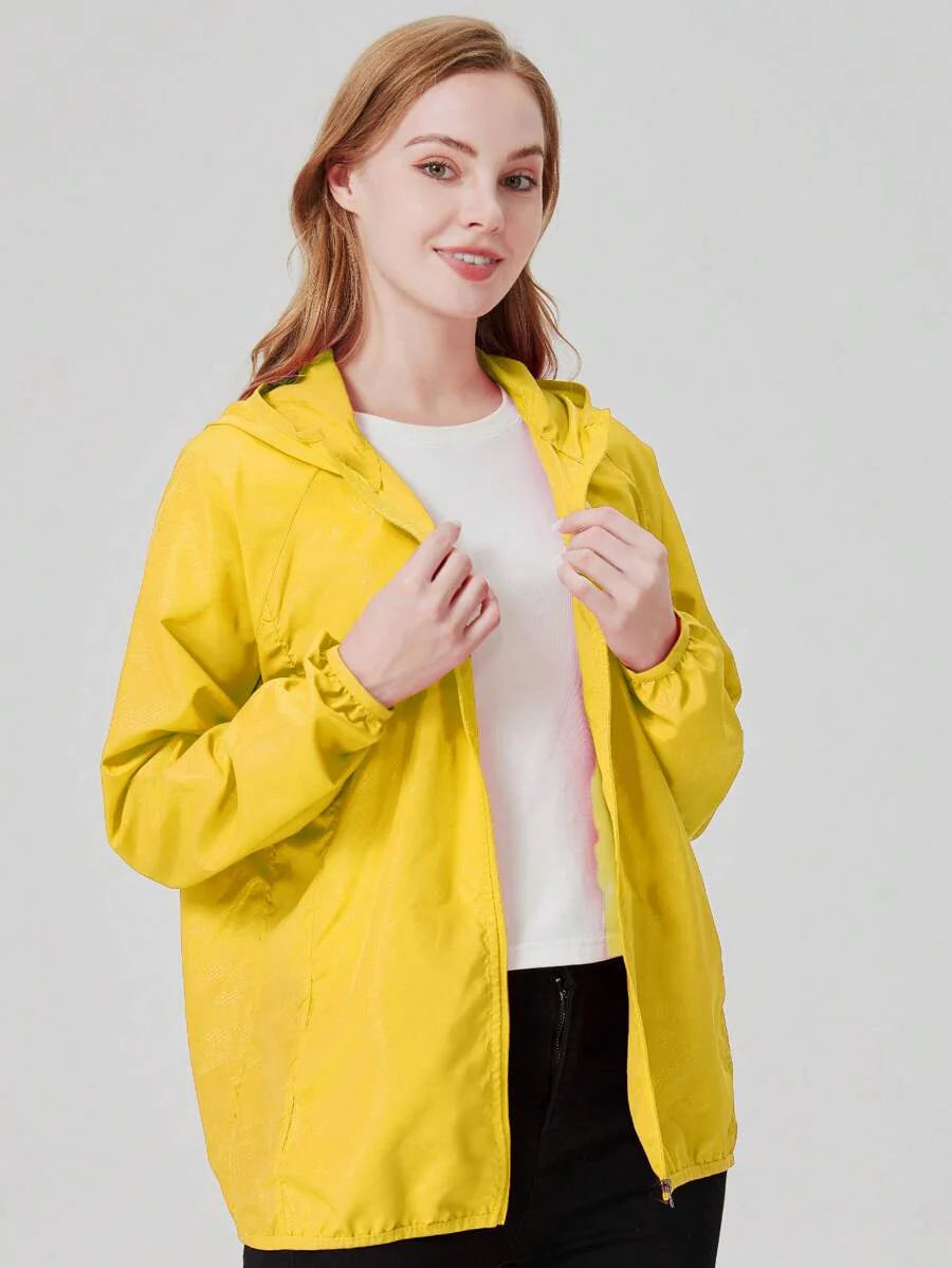 1pc Women's Lightweight Waterproof Jacket, Casual Windbreaker, Quick-Dry Sportswear, Black Long Sleeve Athletic Jacket For Women, With Storage Bag