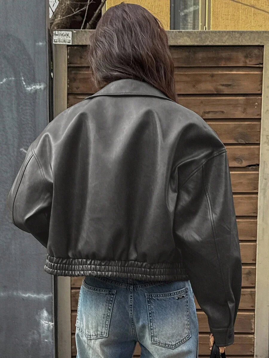 DAZY Spring New Distressed Leather Jacket, Short Style Lady Casual Outerwear, Fall Clothes